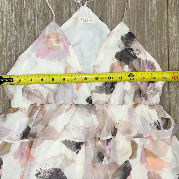 ILLA ILLA Ruffle Tiered Floral Mini Dress M Boho Chic Layered Summer Party - Picture 10 of 14